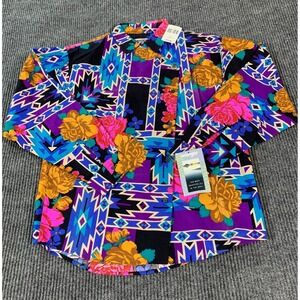 VTG Wrangler Shirt Womens L Purple Floral Aztec Western Cowgirl Deadstock New